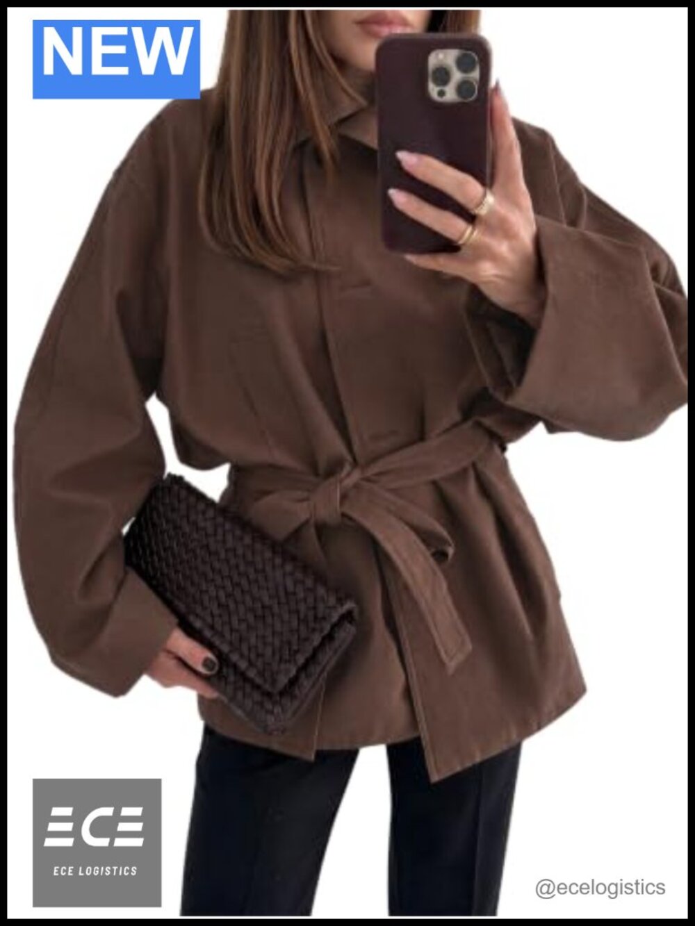 Oversized Trench Coat Stand Collar Button Front Removable Belt Fall Casual